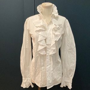 Ralph Lauren sz 4 white cotton ruffle button down